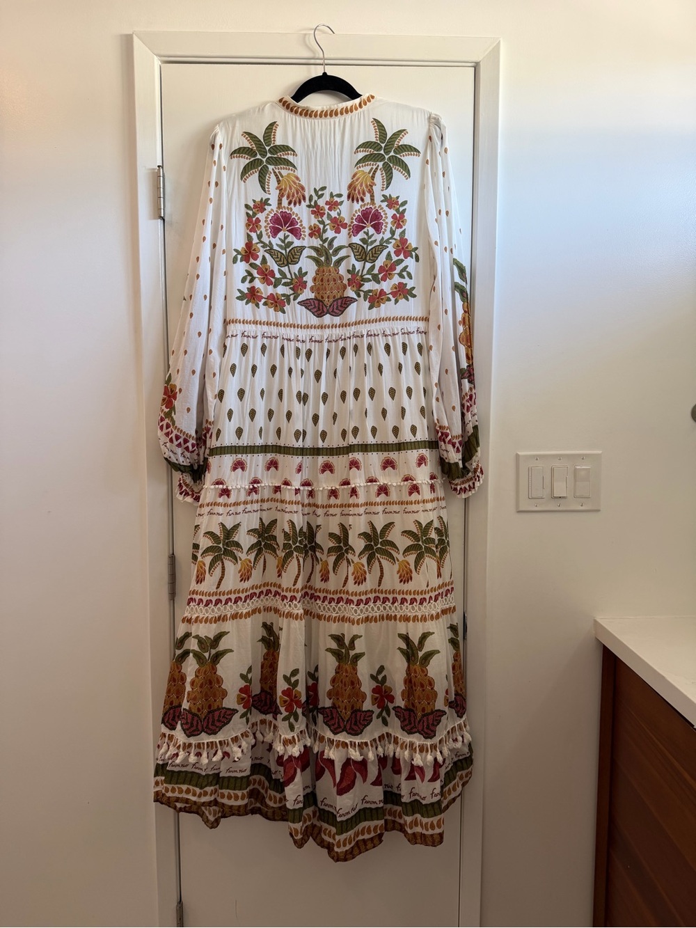 Farm Rio Bohemian Embroidered Maxi Dress - White with Multicolor Tropical Motif - Picture 2 of 5